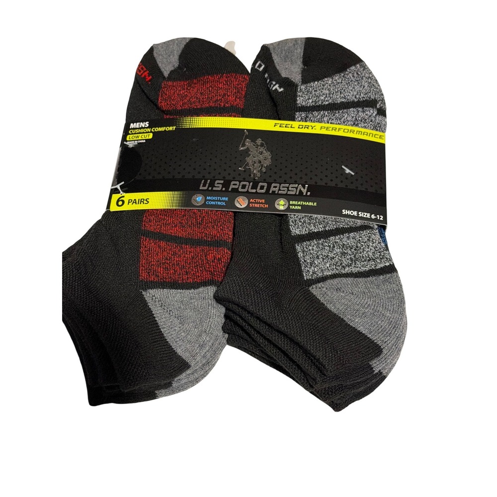 US Polo Assn Mens Low Cut Cushion Comfort Socks 6 Pairs Shoe Size 6-12 Athletic